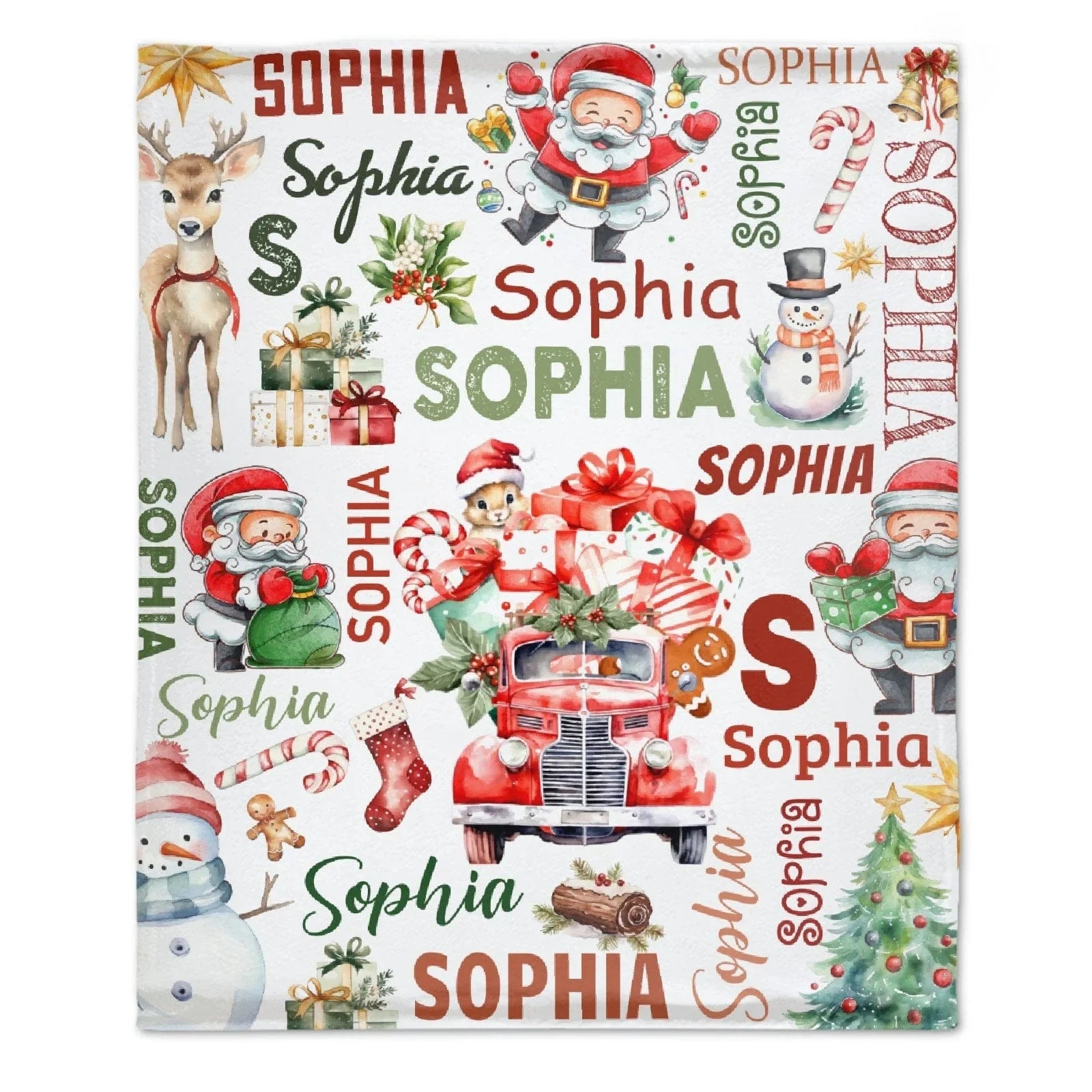 Personalized Children's Christmas Blanket - Cute Santa Claus Snowman Blanket - Christmas Gift for Family - Joliny