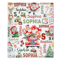 Personalized Children's Christmas Blanket - Cute Santa Claus Snowman Blanket - Christmas Gift for Family - Joliny