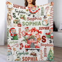 Personalized Children's Christmas Blanket - Cute Santa Claus Snowman Blanket - Christmas Gift for Family - Joliny