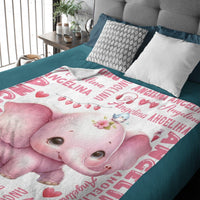 Personalized Cute Pink Elephant Gift Name Blanket - Joliny
