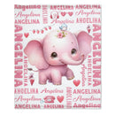 Personalized Cute Pink Elephant Gift Name Blanket - Joliny