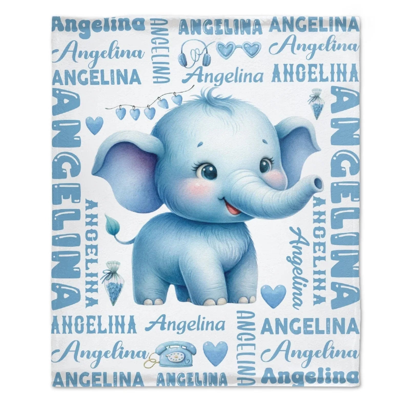 Personalized Cute Pink Elephant Gift Name Blanket - Joliny