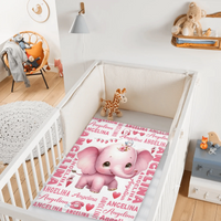 Personalized Cute Pink Elephant Gift Name Blanket - Joliny
