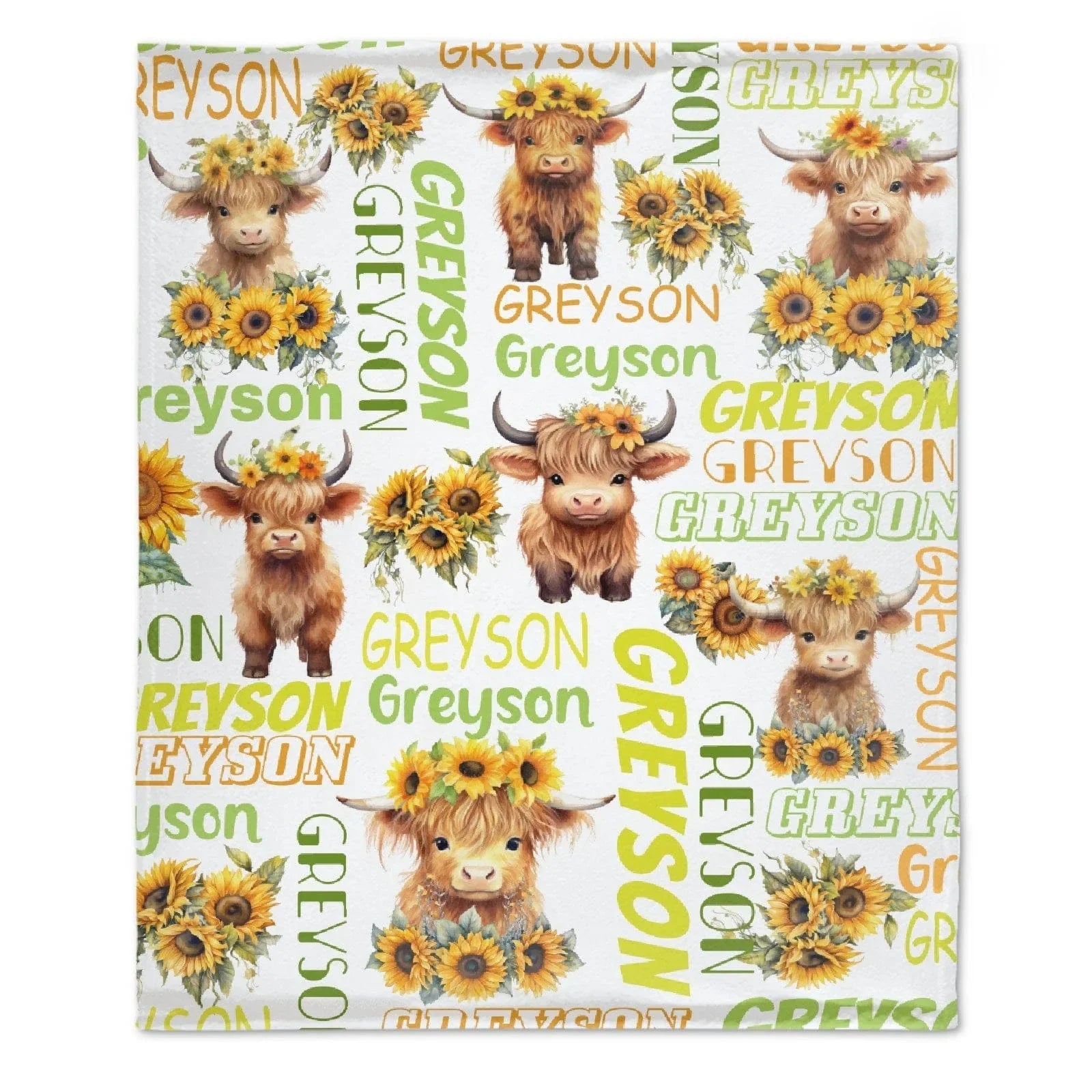 Personalized Daisy Highland Cow Baby Blanket with Name - Joliny