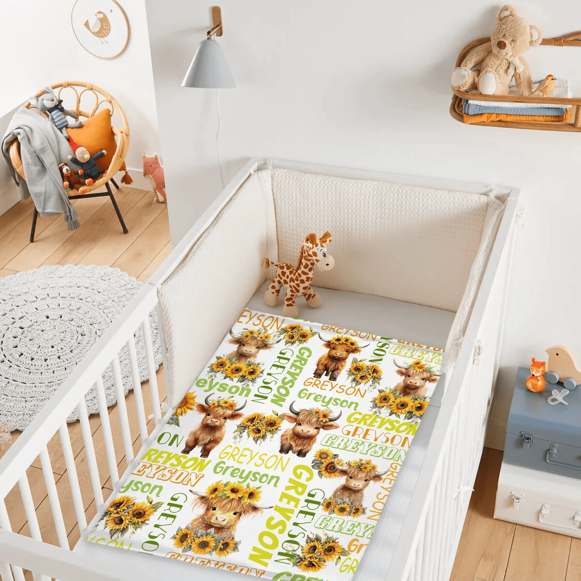 Personalized Daisy Highland Cow Baby Blanket with Name - Joliny