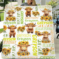 Personalized Daisy Highland Cow Baby Blanket with Name - Joliny