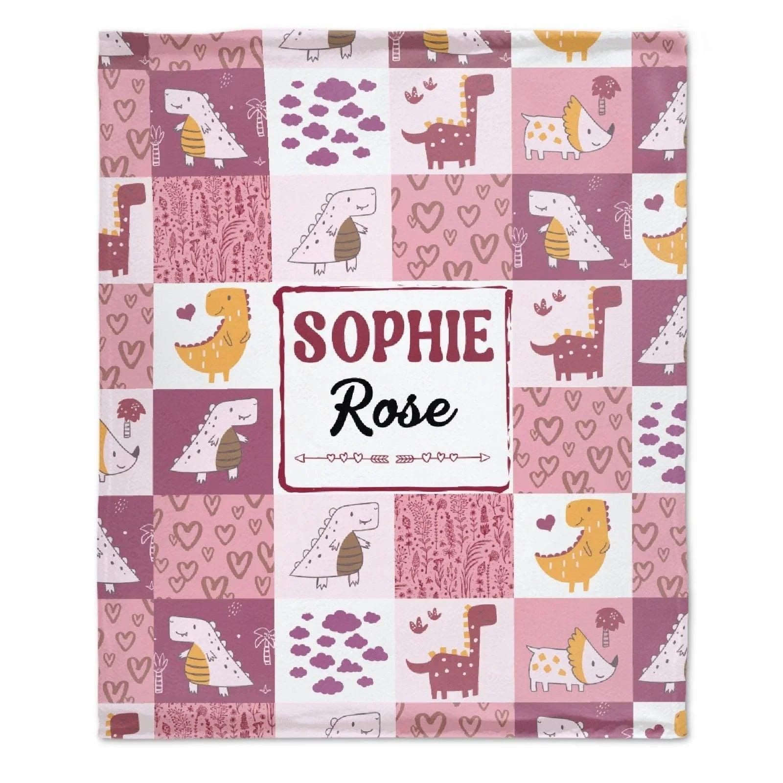 Personalized Green Purple Dinosaur Baby Blanket - Joliny