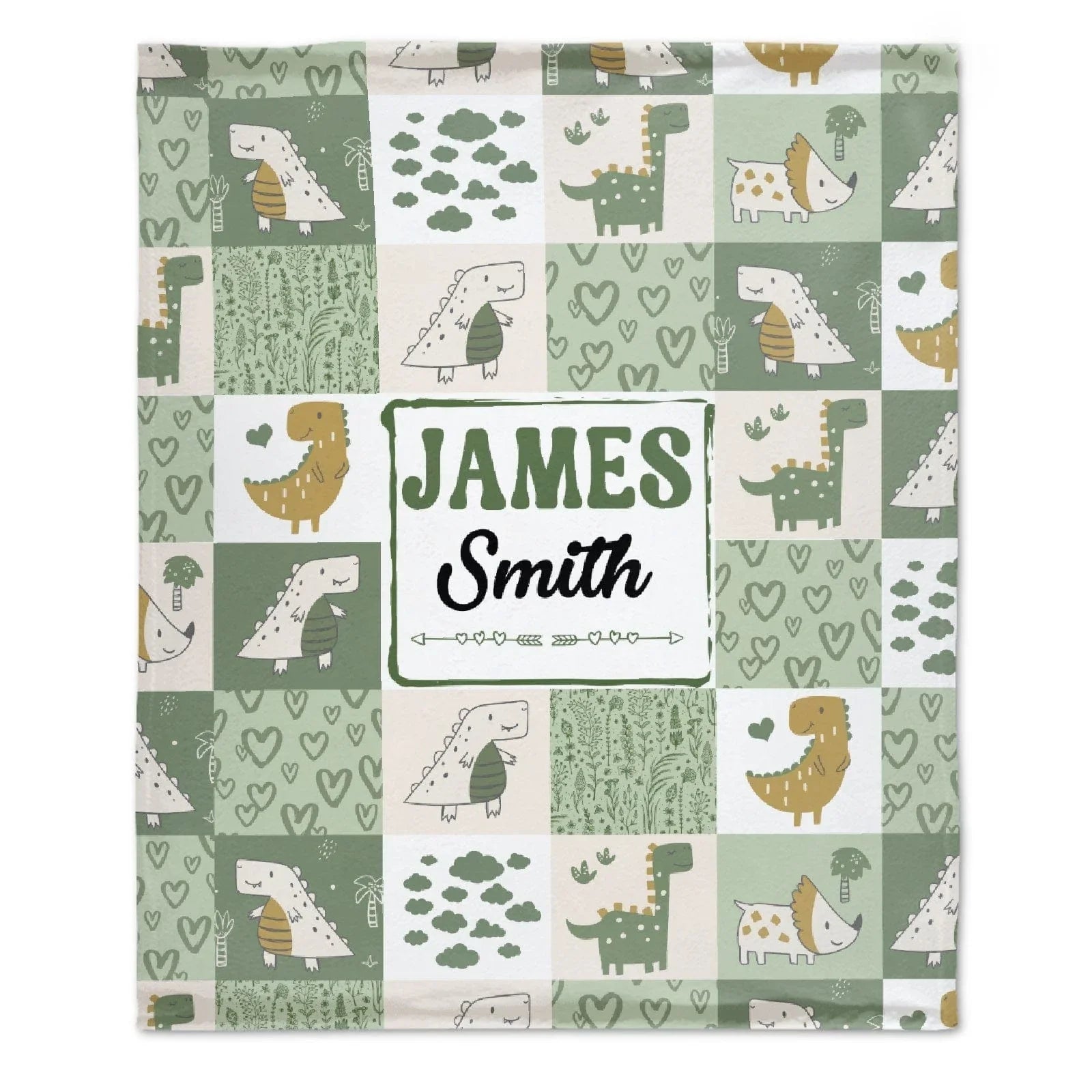 Personalized Green Purple Dinosaur Baby Blanket - Joliny