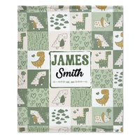Personalized Green Purple Dinosaur Baby Blanket - Joliny