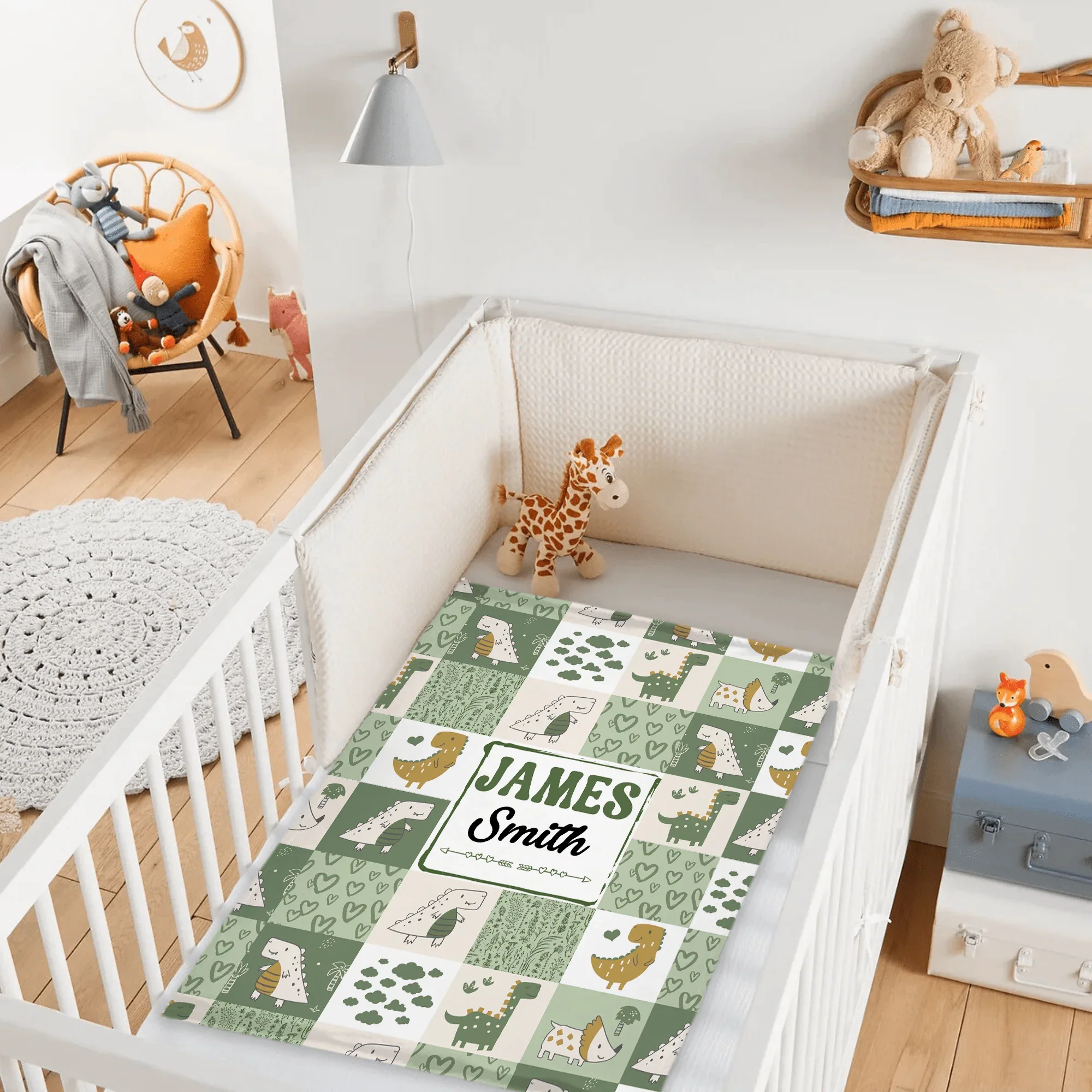 Personalized Green Purple Dinosaur Baby Blanket - Joliny
