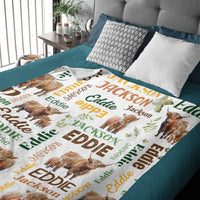 Personalized Highland Bull Calf And Leaf Name Blanket - Joliny