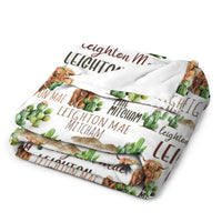 Personalized Highland Cow Cactus Sand Pile Name Blanket - Joliny