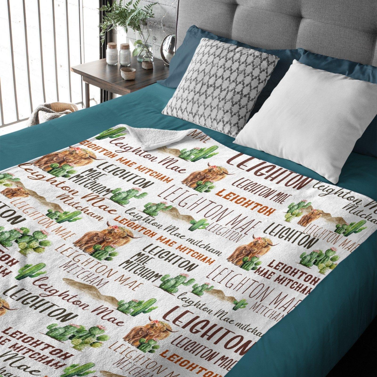 Personalized Highland Cow Cactus Sand Pile Name Blanket - Joliny