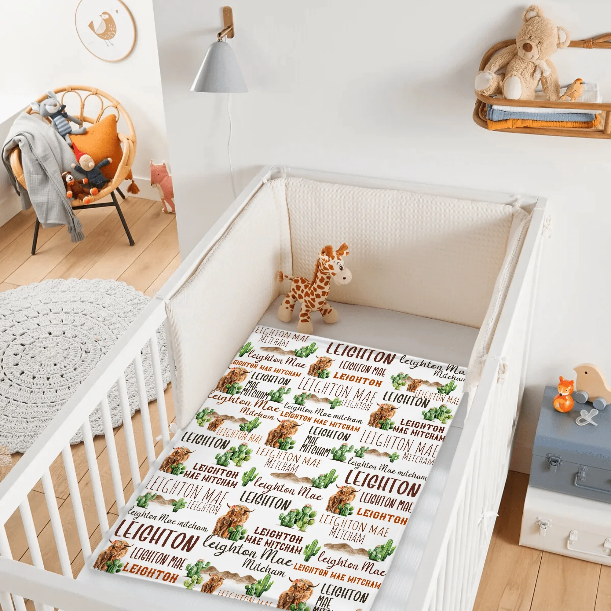 Personalized Highland Cow Cactus Sand Pile Name Blanket - Joliny