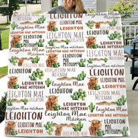 Personalized Highland Cow Cactus Sand Pile Name Blanket - Joliny