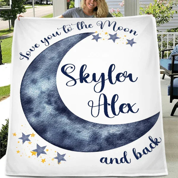 Personalized Moon Nursery Baby Blanket, Love You To The Moon and Back - Joliny