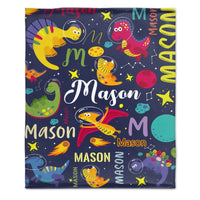 Personalized Outspace Dinosaur Blanket for Boys, Custom Name Blanket - Joliny