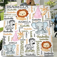 Personalized Pink Pocket Deer, Elephant, Zebra, Lion Animal Blanket With Colorful Names - Joliny