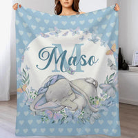 Sleeping Baby Elephant - Name Customized Baby Elephant Kids Blanket - Gift for Kids - Joliny