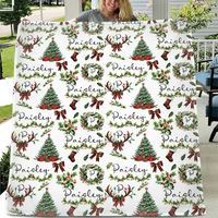Christmas Wreath Customized Baby Blanket - Personalized Name Christmas Wishes Warm Flannel Blanket - Christmas Gift For Baby,Child - Joliny