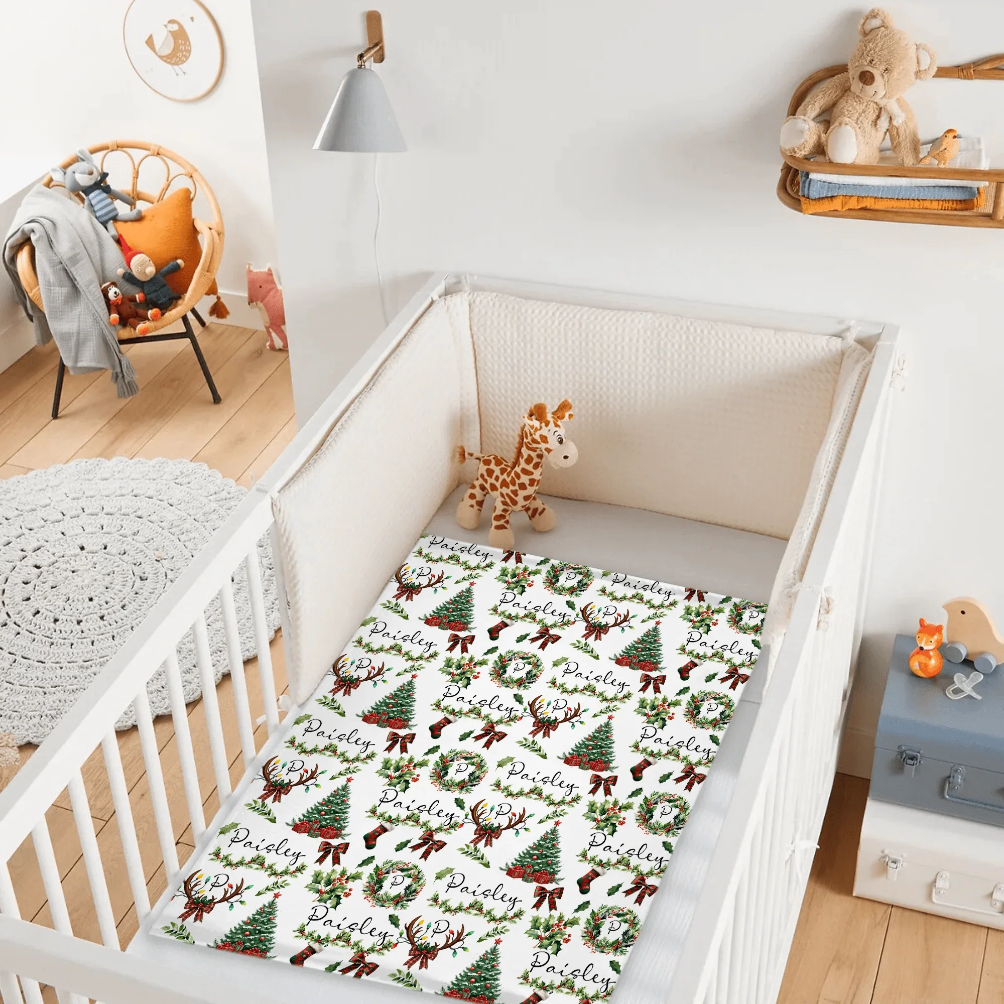 Christmas Wreath Customized Baby Blanket - Personalized Name Christmas Wishes Warm Flannel Blanket - Christmas Gift For Baby,Child - Joliny