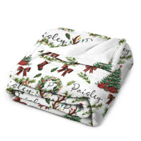 Christmas Wreath Customized Baby Blanket - Personalized Name Christmas Wishes Warm Flannel Blanket - Christmas Gift For Baby,Child - Joliny