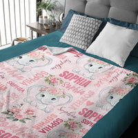 Custom Elephant Baby Blanket - Elephant Pattern Personalized Name Pink Blanket - A Gift For Child,Baby - Joliny