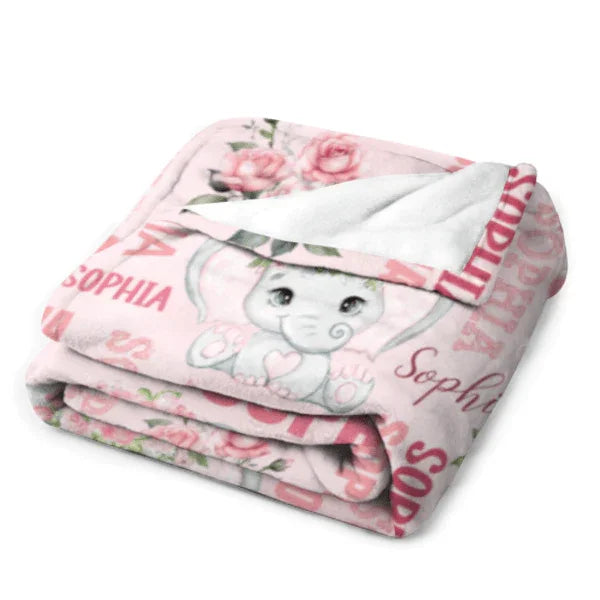 Custom Elephant Baby Blanket - Elephant Pattern Personalized Name Pink Blanket - A Gift For Child,Baby - Joliny