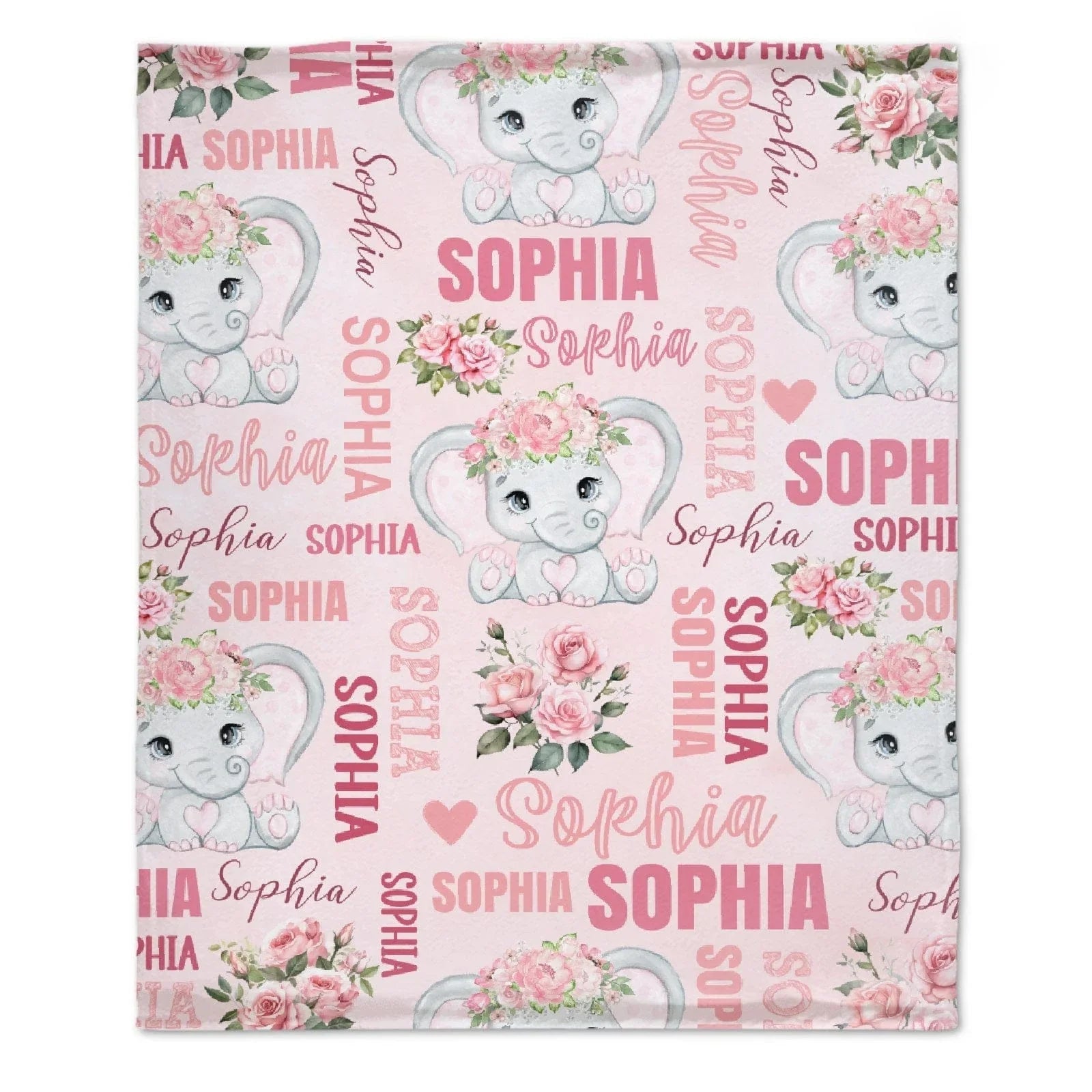 Custom Elephant Baby Blanket - Elephant Pattern Personalized Name Pink Blanket - A Gift For Child,Baby - Joliny