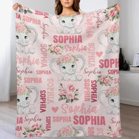 Custom Elephant Baby Blanket - Elephant Pattern Personalized Name Pink Blanket - A Gift For Child,Baby - Joliny