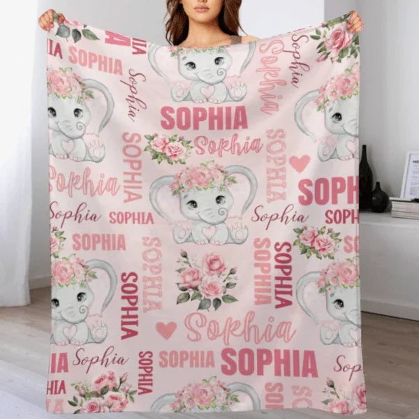Custom Elephant Baby Blanket - Elephant Pattern Personalized Name Pink Blanket - A Gift For Child,Baby - Joliny