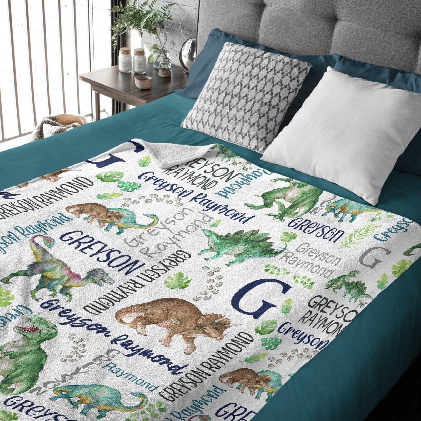 Customised Dinosaur Pattern Blanket - Personalised Name Dinosaur Blanket - A Gift For Child,Baby,Friend - Joliny