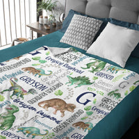 Customised Dinosaur Pattern Blanket - Personalised Name Dinosaur Blanket - A Gift For Child,Baby,Friend - Joliny
