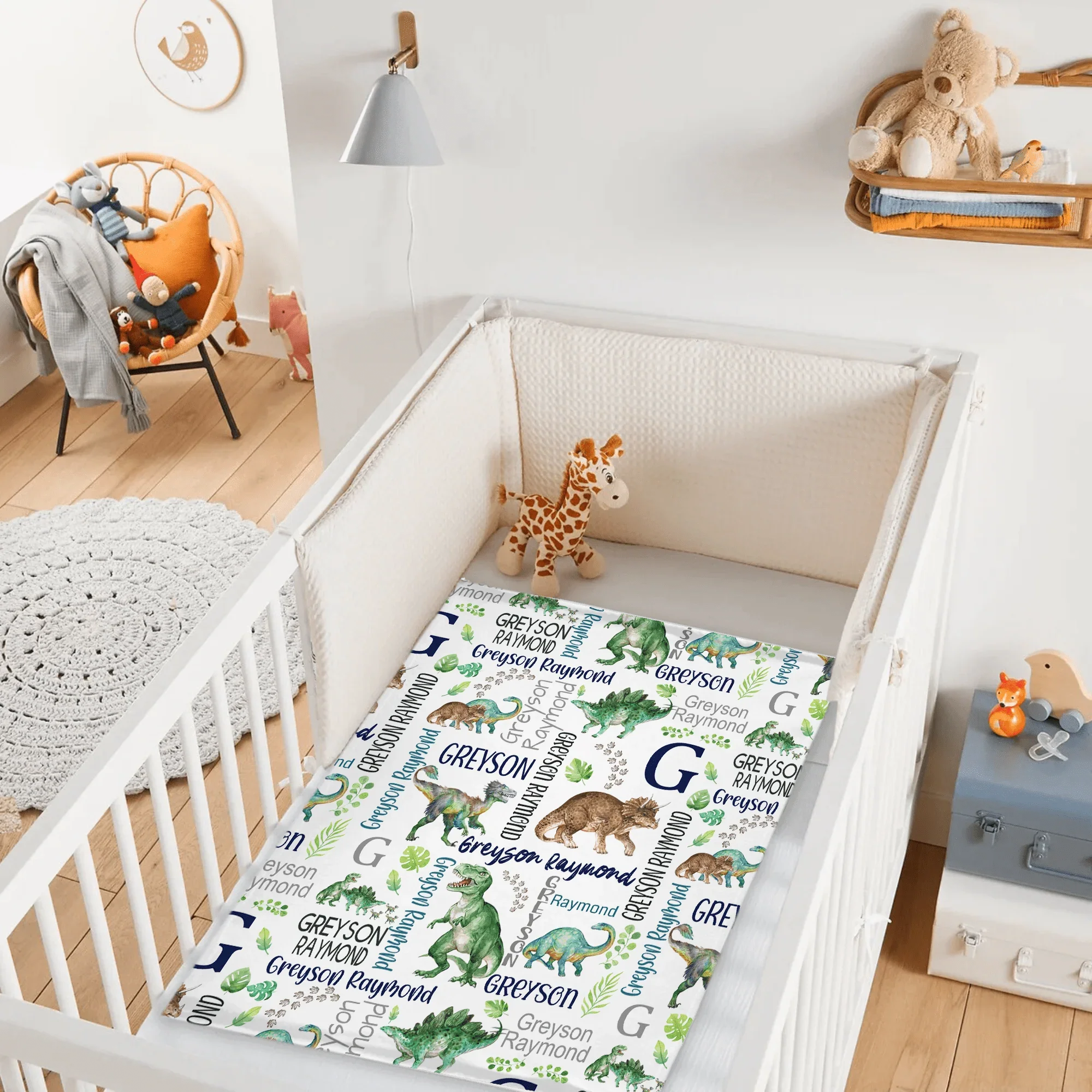 Customised Dinosaur Pattern Blanket - Personalised Name Dinosaur Blanket - A Gift For Child,Baby,Friend - Joliny