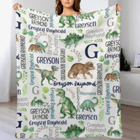 Customised Dinosaur Pattern Blanket - Personalised Name Dinosaur Blanket - A Gift For Child,Baby,Friend - Joliny