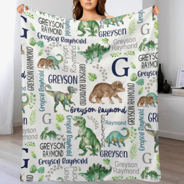 Customised Dinosaur Pattern Blanket - Personalised Name Dinosaur Blanket - A Gift For Child,Baby,Friend - Joliny