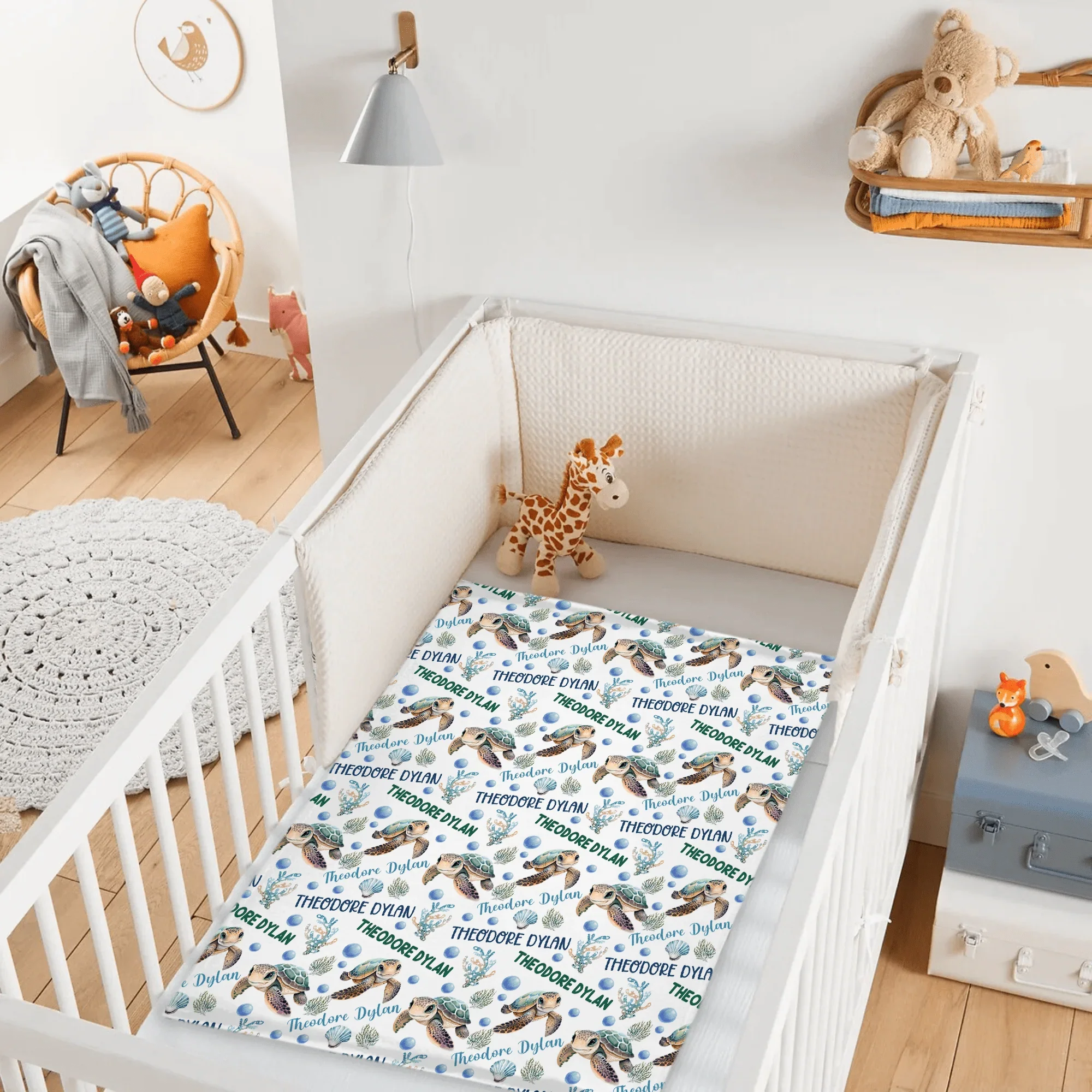 Customised Turtle Pattern Blanket - Personalised Name Turtle Blanket - A Gift For Child,Newborns - Joliny