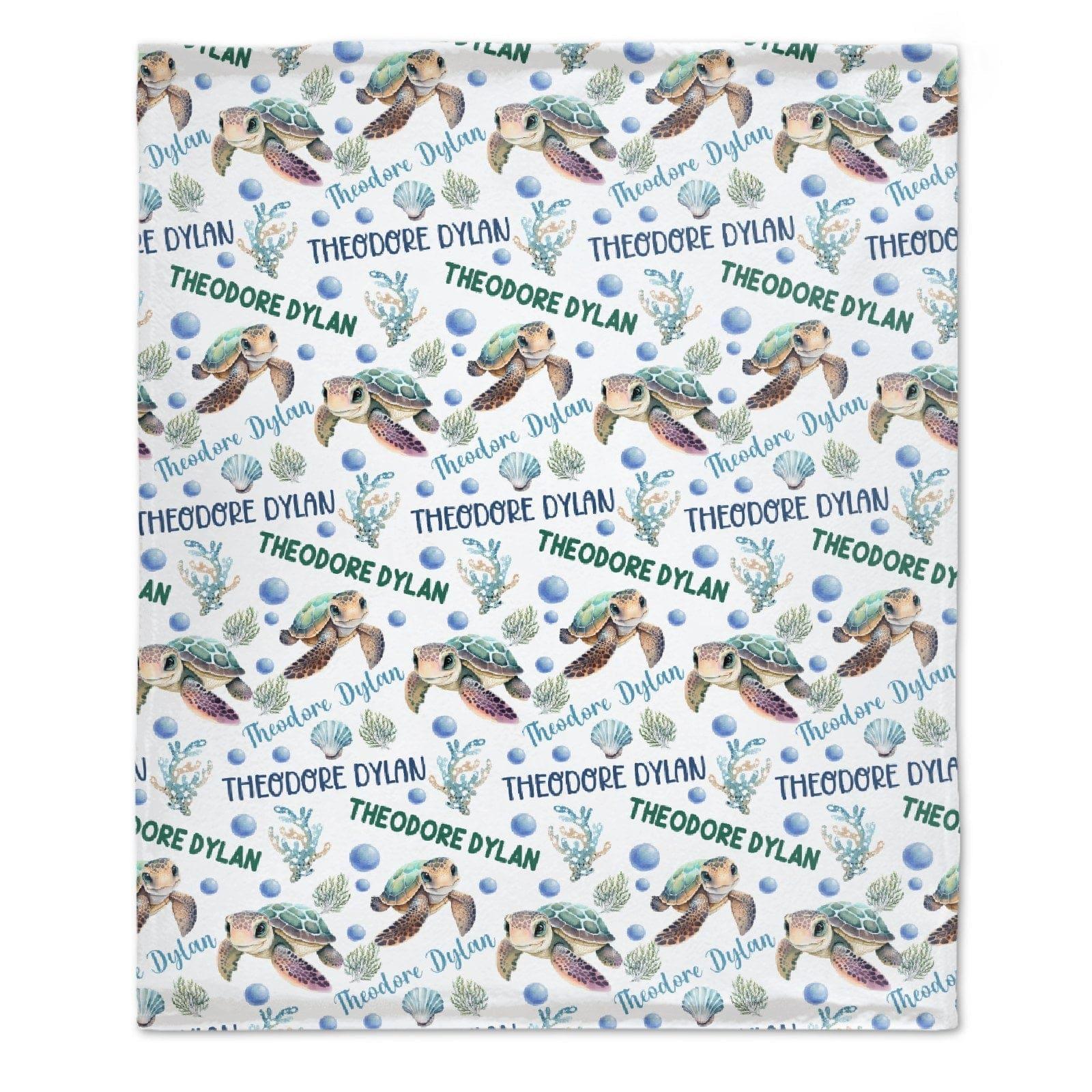 Customised Turtle Pattern Blanket - Personalised Name Turtle Blanket - A Gift For Child,Newborns - Joliny