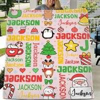 Customized Blankets for Christmas Day - Personalized Name Cartoon Pattern Christmas Blanket - Christmas Gift For Child - Joliny