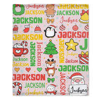 Customized Blankets for Christmas Day - Personalized Name Cartoon Pattern Christmas Blanket - Christmas Gift For Child - Joliny