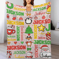 Customized Blankets for Christmas Day - Personalized Name Cartoon Pattern Christmas Blanket - Christmas Gift For Child - Joliny