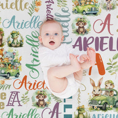 Free shipping✈️Personalized Baby Girls Blanket - Customizable Name Art Safari Theme Blanket