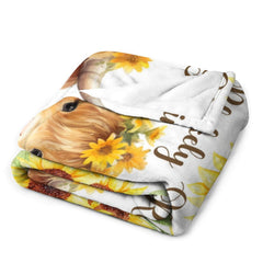 Free Shipping✈️Highland Cow Fall Floral Personalized Baby Girl Name Blanket