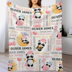 Free shipping✈️Personalized Pink Nightcap Bow Panda Baby Shower Blanket