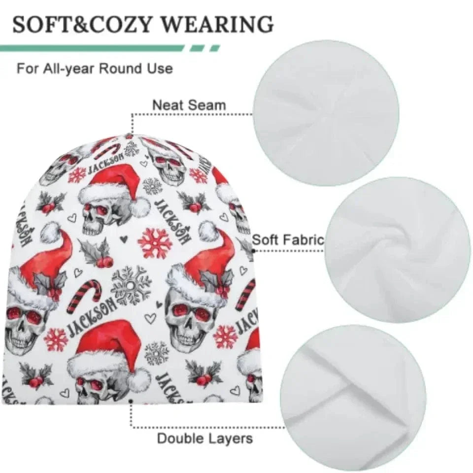 Custom Christmas Hats - Personalized Name Skeleton Flannel Christmas Hat - Gifts for yourself, family, friends, co-workers! - Joliny