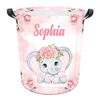 Custom Elephant Laundry basket - Personalized Name Laundry basket for Elephant Wearing Garland - Joliny