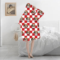 Personalized Customized Dog And Cat Face Photo Multi-Color Plaid Name Blanket Hoodie - Joliny