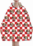 Personalized Customized Dog And Cat Face Photo Multi-Color Plaid Name Blanket Hoodie - Joliny