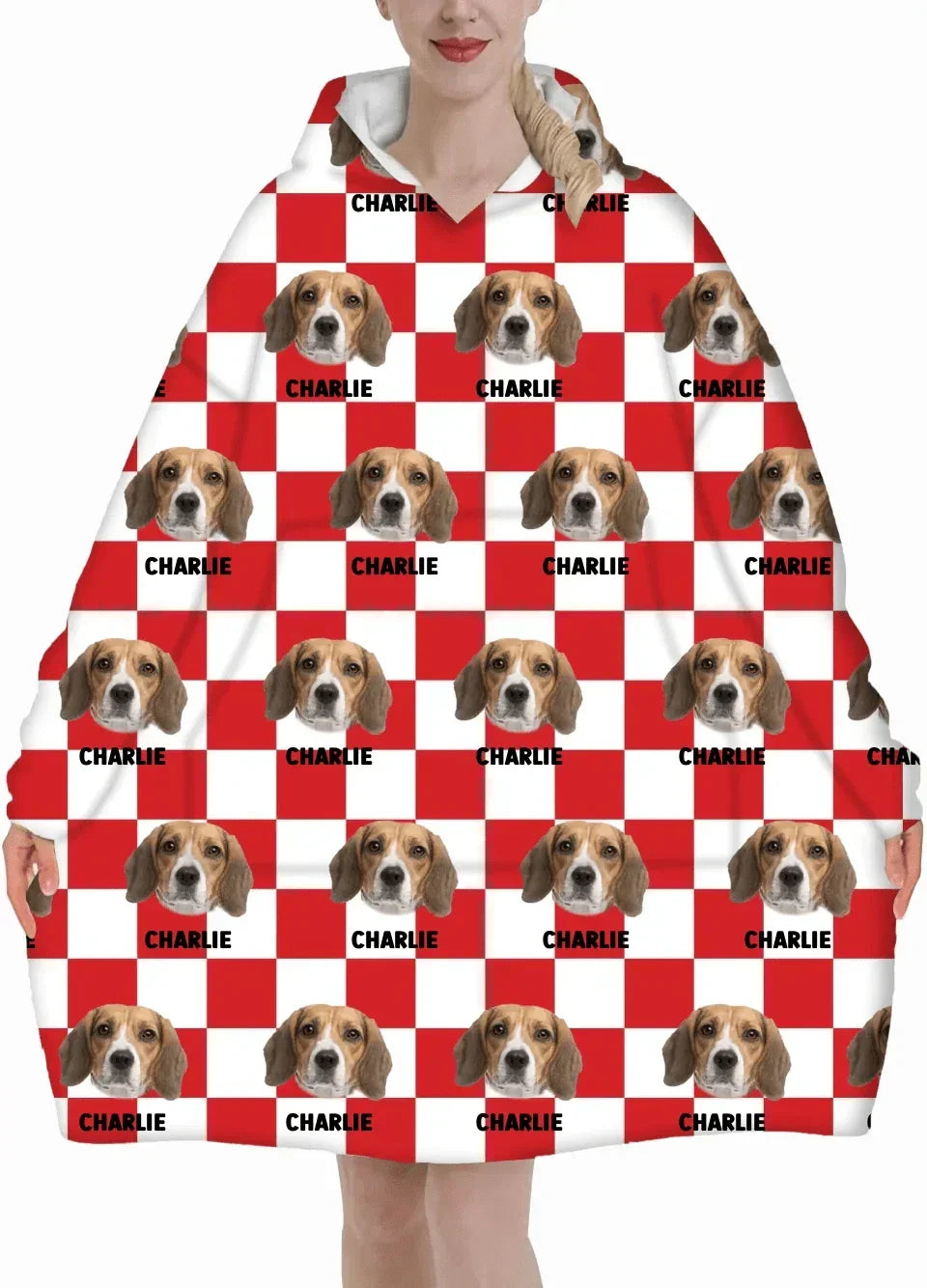 Personalized Customized Dog And Cat Face Photo Multi-Color Plaid Name Blanket Hoodie