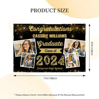 2024 Gold Sketch 4 Photo Collage Graduation Party Banner - Joliny
